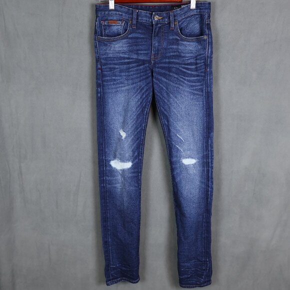 Armani Exchange Jeans Mens 30x32 J13 Slim Blue Whiskered Distressed Denim - Picture 1 of 15